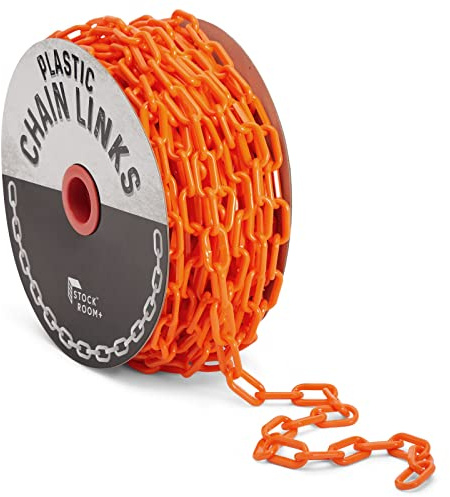 Stockroom Plus 100 Foot Orange Plastic Chain Safety Barrier - Orange Plastic Chain Link for Crowd Control, Queue Line, Concerts, & Parking (1.5-Inch Links)