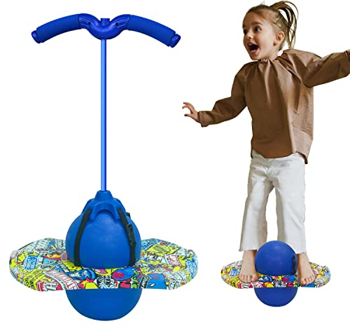 Pogo Ball mit Griffen Die Griffe sind verstellbar Ausgestattet mit einer Luftpumpe Geeignet für Kinder und Erwachsene Zum Trainieren der Gleichgewichtsfähigkeit Maximale Belastbarkeit 100 kg (Blau)