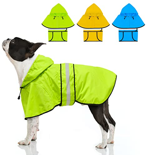 Weesiber Hunderegenmantel, Reflektierender Hund Regenmantel mit Leinenloch, wasserdichte Regenjacke Hunde Verstellbarer Hundeponcho Mit Kapuze (S, Grün)