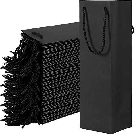 WUWEOT 50 Pack Black Wine Gift Bag, Wine Tote Bags Bulk Kraft Paper Bag with Handles for Party, Shopping, Retail Merchandise