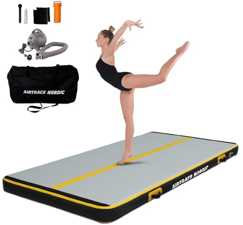 AirTrack Nordic Carbon 3m - 8m mit elektrischer Luftpumpe, aufblasbare Gymnastikmatte Zuhause, besten für Gymnastik & Cheerleading, 1.5m breit & 15cm dick air tracking matte, Air Track Yellow