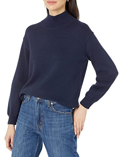 Amazon Essentials Suéter de algodón con cuello embudo para mujer (disponible en tallas grandes), azul marino, talla XL