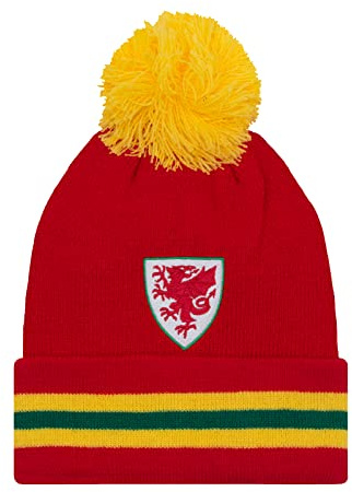 Wales F.A. FA Wales Official Football Gift Knitted Bobble Hat Red Yellow Green