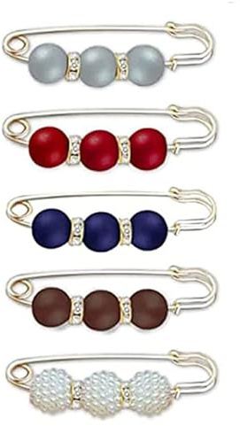 WOOXDYUK 5 Pcs Fashion Pearl Brooch,Sweater Shawl Clip Double Faux Pearl Brooches Waist Pants Extender Safety Pins
