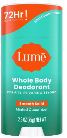 Lume Whole Body Deodorant – Smooth Solid Stick- 72 timmars Odor Control – aluminiumfri, bakande läsk fri och hudsäker – 6,5 ml (Minted Cucumber)