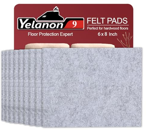 Yelanon Filzgleiter selbstklebend 9 Stück 8 x 6 Zoll, Schneidbarer Filz für,Kratzfeste Möbelgleiter für Stühlemöbelgleiter,Möbelgleiter,Chair Leg Floor Protectors,Grau