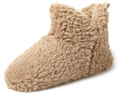 Dearfoams Women's Chelsea Faux Fuzzy Sherpa Indoor House Bootie Slipper, Latte, Large