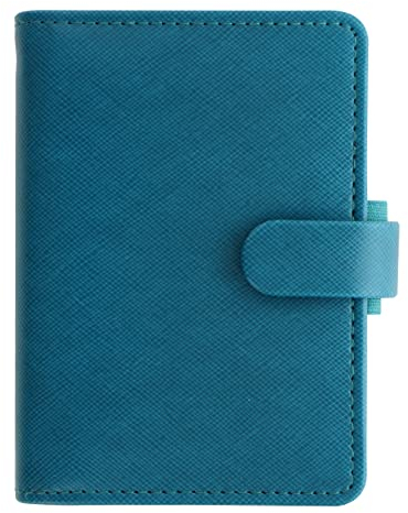 Filofax Saffiano Organizer, Mini Size, Aquamarine - Cross-Grain, Leather-Look, Five Rings, Week-to-View Calendar Diary, Multilingual, 2024 (C028774-24)