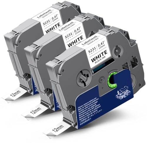 3x Labelwell kompatibel Schriftband für Brother TZe-S231 TZ-S231 TZES231 Extra-Stark 12mm 0.47 Bänder für Brother P-touch PT-H100lb PT-H110 PT-H107b PT-H105 1000 1010 PT-E100 PT-D400, Schwarz auf Weiß