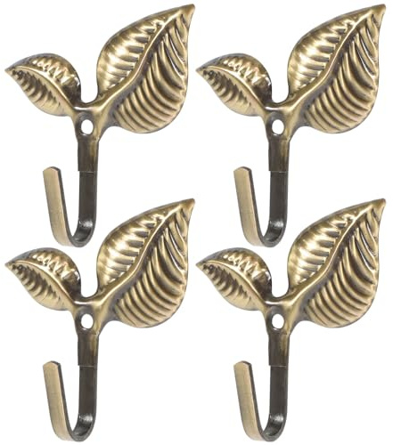 Amosfun Juego De 4 Ganchos De Pared De Hierro Forjado Con Diseño Retro De Hoja Para Colgar Abrigos Sombreros Y Toallas Decorativos Multifuncionales Acabado Bronce Antiguo Fácil Instalación