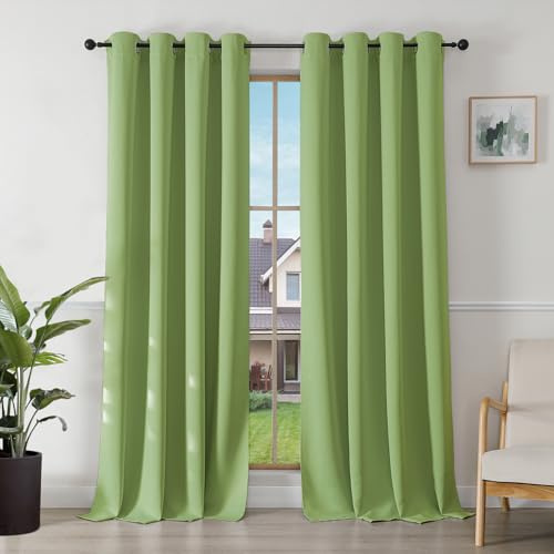 Joydeco Blackout Curtains for Bedroom 55 x 96 Inch, Eyelet Thermal Insulated Energy-saving Drapes for Room Darkening Light Filtering, Long Window Treatments 96 Inch Drop, 2 Panels - Green