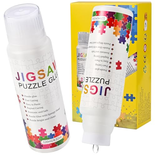 Tigvio 2 Stück Puzzlekleber, Puzzle Kleber 2 X 120 ml, Puzzle Kleber Transparent mit Schwammkopf, Puzzlekleber für 1000 Teile Fixieren und Aufzuhängen