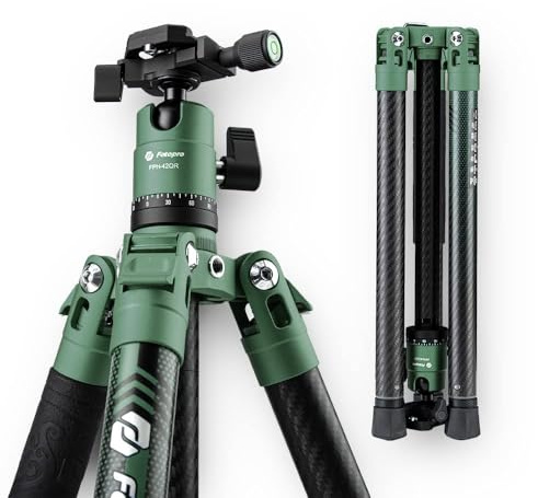 Fotopro kolfiberstativ för kamera 0,9 kg ultralätt 15 cm resekamera stativ max laddar upp 10 kg X-Aircross 3 grön
