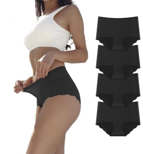 Dumwis Culotte Femme sans Couture Hipster Invisibles sous-vêtements Taille Haute Elasticité Slip Microfibre Doux Respirant Sport Shorties Lot de 4