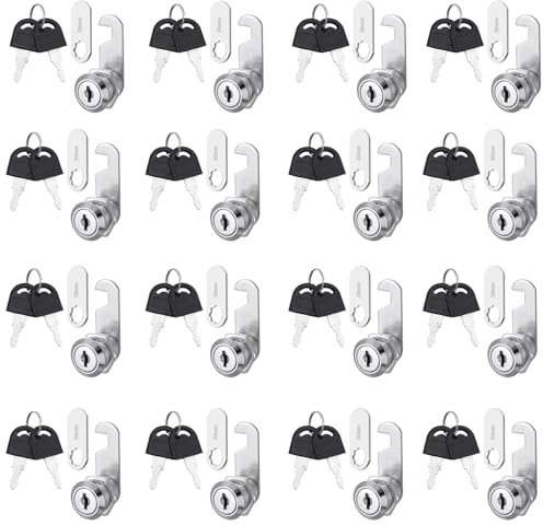 Cobenga Lot de 16 serrures de boîte aux lettres - Serrure de boîte aux lettres de sécurité de 16 mm - 1 serrure de boîte aux lettres avec 2 clés et vis - Serrure à came pour tiroir d'armoire avec 2