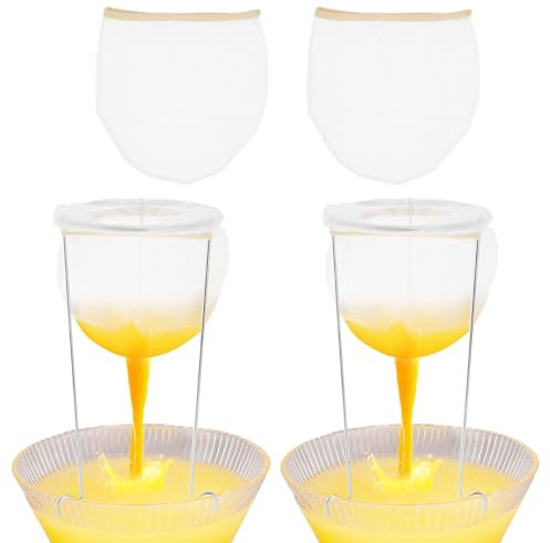 2PCS Soybean Milk Strainer Stand with 4 Mesh Filter Bags Jelly Strainer Sieve Stand Kit Versatile Stainless Steel Strainer Stand Reusable Strong Nut Milk Staining Bags for Juice Yogurt Cheese Broth