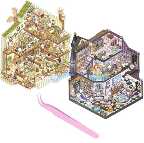 HTTDSLF 3D Sticker Scene, 3D House Stickers, DIY 3D House Stickers, 3D Hausaufkleber, Sticker Therapy, Haus Aufkleber Machen Sie Ihren Eigenen, Relief Stress für Erwachsene und Kinder, mit Pinzette