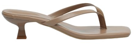 MGGMOKAY Women Thong Sandals Low Heels Kitten Flip Flops Square Toe Mule Slide Sandals,Apricot,5.5