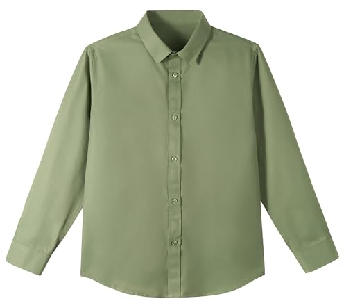 LOLANTA Barn Button Down Skjorta Långärmad Enfärgad Formell Klänning Skjorta Barn Skoluniform Skjorta, grön, 9-10 år
