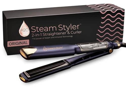 H2O Steam Styler Ultimate Steam Hair Straightener & Curler, Salon Results Frizz Control, Shine & Hydration, Infrared Heat & Ion Therapy for All Hair Types (Original - 1.53)