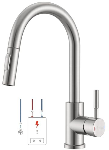 APPASO Grifo de cocina de baja presión, extensible, con ducha, grifo de cocina de baja presión, 3 conexiones, baja presión con 2 tipos de chorro para caldera cepillada