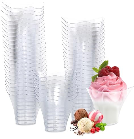 Hejo 50 Piezas Vasitos para Postres con Tapa, 100ML Vasos de Postre, Vasitos para Postres Reutilizables, Tazas de Postre para Pudín, Mousse Party Picnic