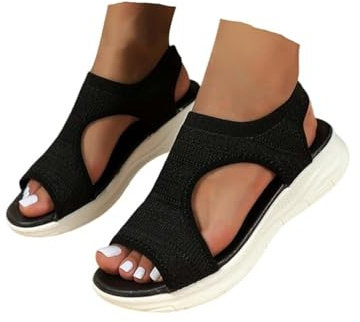 HOOUDO Sandalias Comodas Para Caminar Sandalias Ortopedicas Mujer Verano Ligero Casual Zapatos Deportivas con Punta Abierta Sandalia de Punto para Caminar Senderismo Vacaciones