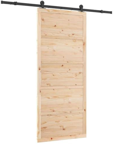 vidaXL Porta scorrevole in pino 100 x 208 cm, look rustico, componenti regolabili, costruzione in legno massello, ideale per interno come soggiorno o ingresso, finitura naturale marrone, include tut