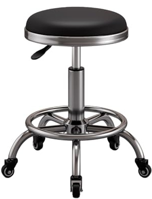 Tabouret Roulettes Reglable en Hauteur Tabouret de Bureau avec Cadre de Galvanoplastie 360° Pivotant pour Salon de Beauté, Bureau, Magasin, Domicile(Silver)