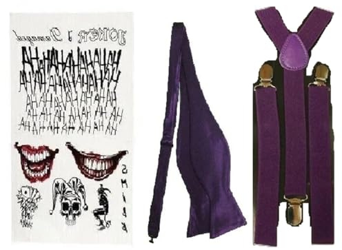 LL Temporary Tattoo + Self Bow Tie + BRACES Halloween Cosplay Dark purple 3pcs set (dark purple 3 pcs set)