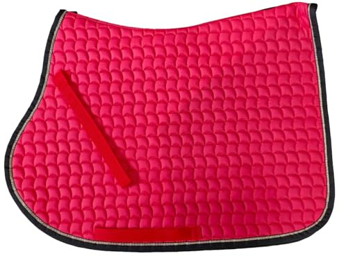 TGW RIDING Premium English Horse Saddle Pad, Quilted Square Design, Available in Pink, Mint Green and Red etc, All-Purpose with Girth Straps (Hot Pink)
