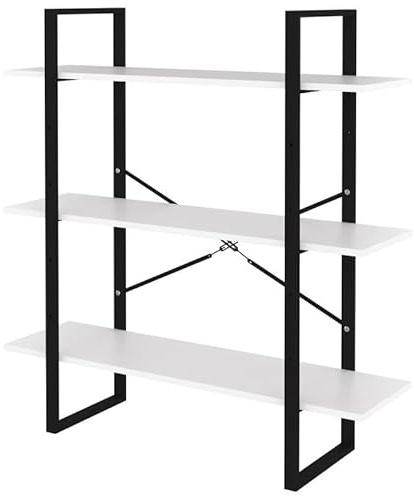 Eleganz Estantería blanca 100 x 30 x 105 cm de madera y metal | Sistema de estantería estable para salón, oficina o habitación infantil | ahorra espacio y es duradera, ideal para espacios pequeños