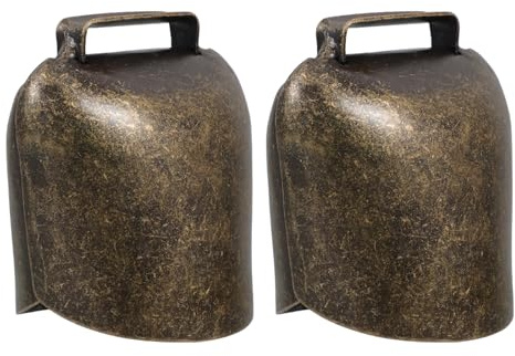 TIDTALEO Campanelle Spesse in Ferro per Bestiame 2 Pezzi, Campanello a Forma di Campana per Pecore, Cavalli e Mucche, Bronzo Antico, Accessori per Allevamento e Decorazione da Appendere