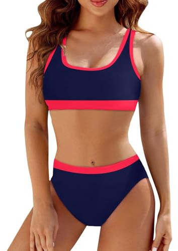 Bikini Mujer Bañadores Reductores Triangulo Deportivo Bikinis Deportivos Bañador Reductor Alto Vientre Plano Talla Grande Tankini con Aros Brasileño Moldeador Trikini Barriga Ropa Pecho,Azul Oscuro,L