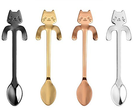 AYOMI - 4 cucchiaini da tè a forma di cuore, in acciaio inox finemente lucidato