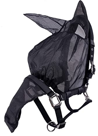 QHP Halfter-Fliegenmaske Combi mit Ohren, Farbe:schwarz, Größe:Cob