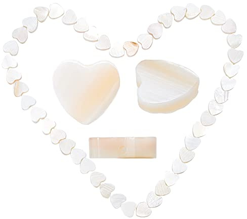 SUNNYCLUE 1 Box 1 Strand Polished Heart Natural Freshwater Mother of Pearl Shell Beads White Sea Conch Flat Spacer Charm Loose Bead for Jewelry Meking DIY Craft Necklaces Bracelets Earrings