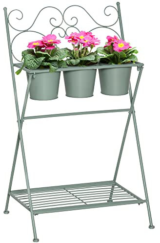 Outsunny Soporte de Metal para Plantas Plegable con 3 Macetas Incluidas y Estante Inferior Porta Macetero Decorativo de Flores para Interiores y Exteriores 47x37x78,5 cm Verde