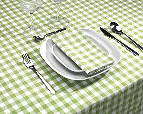 LAN&LAN – Tovaglia Rettangolare a quadretti in tessuto per uso interno ed esterno, Tovaglie elegante (Pistacchio, 140 x 100)