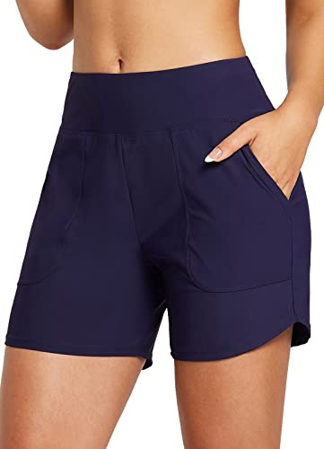 baleaf Swim Shorts Women 5 High Waisted Swimming Custome Bottoms Tummy Control Swimsuits Board Beach Shorts | Lightweight Swimming Bottoms UPF 50+ for Pool, Beach, Holidays and Casual Wear