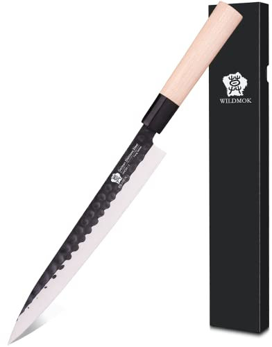 WILDMOK Sushi Sashimi Coltello 25,5 cm con Acciaio Inossidabile Tedesco Yanagiba Chef Coltelli da Cucina per Taglio a Mano Sinistra Sushi, Filetto di Pesce e Affettatura Vegetale