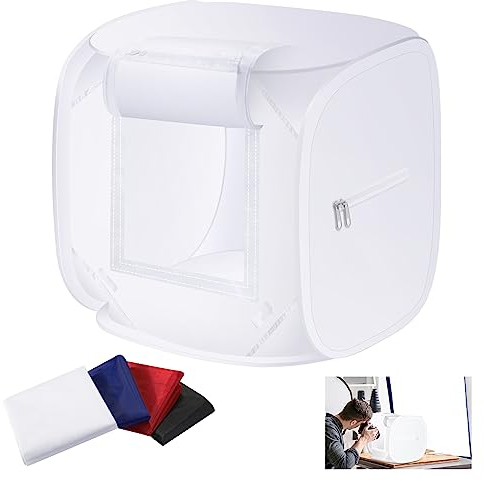 NEEWER 40cm Carpa de Tomas de Estudio Fotográfico, Nailon Mejorado Sin Arrugas, Luz Mejorada Suavizante y Difusa, Caja de Fotos Plegable con 4 Fondos (Rojo/Azul/Negro/Blanco) para Fotografía, STL-40
