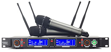SENWOSI Profession Wireless Microphone System, UHF Handheld Dual Cordless Mic True Diversity Metal Microphones Set, 700ft Range, 2x100 Channels, Auto Scan, Mics for Stage/Studio/Singing/Church