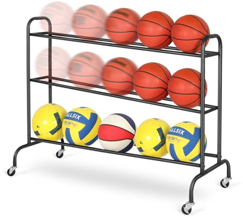 FHXZH Basketball Rack Training Stand - Tilt Ball Training Equipment Holder Shooting Rolling Storage Cart with Wheels Sports Outdoor Volleyball Soccer Football Garage Organizer Basketball Accessories