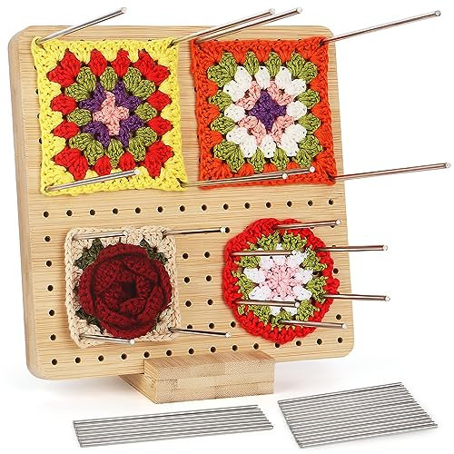 Aeeque Planche en Bois pour Crochet Tricot, 19,5cm/7,67inch Planche de Bricolage avec Tiges, Planche Carré du Crochet, Détirer Tissu de nombreuse Forme et Taille, Outil de Tricotage pour Grand-mère