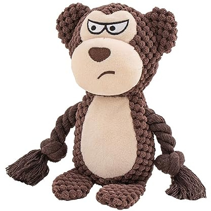 TONYFY Dog Toys, Dog Squeaker Toys with Crinkle Paper, Stuffed Animal Dog Plush Chewing Toy, Cotton Rope Interactive Toys for Puppy, Small, Middle Dogs (Brown Monkey)