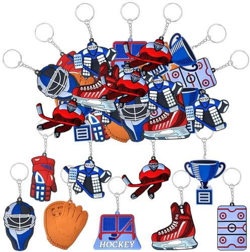 36 Pcs Hockey Hielo Llaveros,Llaveros de Deportes para Niños Fiesta de Cumpleaños Escuela Deporte Recompensa Deportes Fiesta de Favores