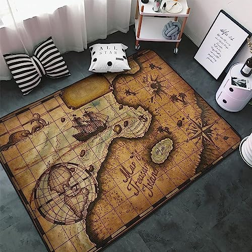 Morbido Flanella Area Giochi Tappeto Stampa 3D Soggiorno Tappetino Antiscivolo Decorazione Della Casa Soggiorno Grande Tappeto Mappa Del Tesoro Dei Pirati Monocromatica Vintage 78,7 X 118,1-5D7K-H3Q