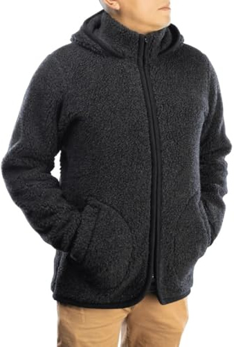 Perfect Wool klassische Merino-Wolljacke mit Kapuze – Schwarz, 100% Merinowolle, Outdoor Jacken für Herren, Outdoor Jacke Jungen Herbst – Hoodie Herren mit reißverschluss – Herbst Jacke – Größe L