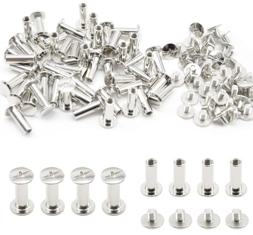 Hocansen 50 Set Chicago Screws Nail Rivet Round Stud Screw(M5*15mm/ZBD) | Book Binding Screws Rivets Leather Metal Stud Nail Rivets Replacement Repair for DIY Book Scrapbook Bookbinding, Bags,Collars
